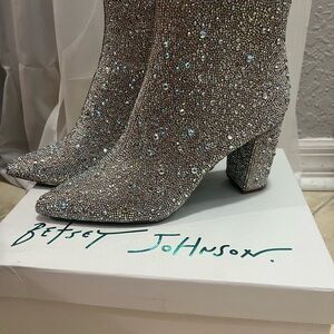 Betsey Johnson Glittering Silver Heeled Boots